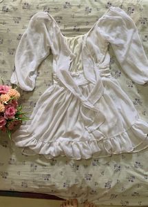 Chic White Puff Sleeve Mini Dress