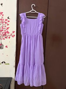 Lavender Dobby Tiered Dress with Ruffle Sleeves