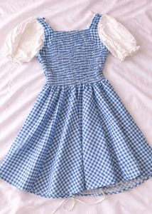 Blue Gingham Cottage core Milkmaid Dress