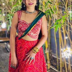 Beautiful Red Bandhani Lehenga Choli