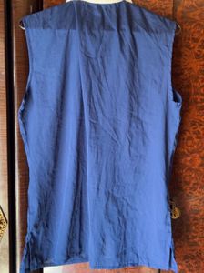 Blue Sleeveless Collared Top