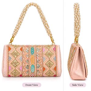 Embellished Clutch Bag with Pearl Handle