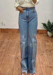 Patchwork Wide Leg Denim Jeans