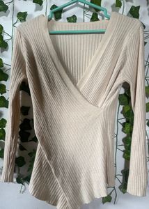 Off-Shoulder Cream Knit Top