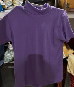 Purple Mock Neck Short Sleeve Top