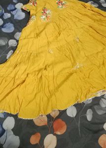 Yellow Embroidered Tiered Skirt
