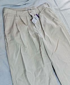 Cream Wide Leg Pleated Pants