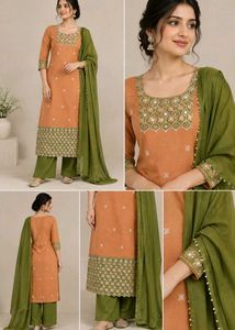 Elegant Orange Kurta Set with Green Dupatta