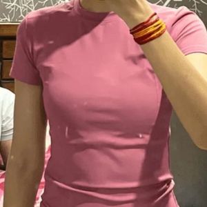 Stylish Pink Round Neck Top