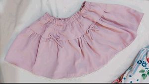 Cute Pink Mini Skirt with Lace Trim
