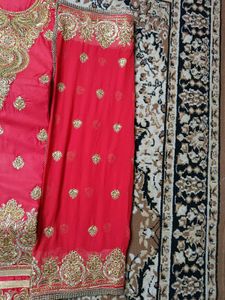 Red &amp; Gold Embroidered Salwar Kamee