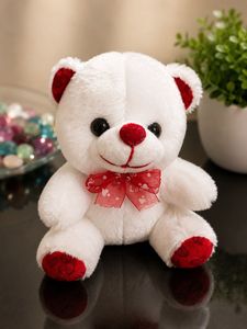 Adorable White Teddy Bear with Red Bow