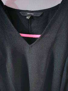Vero Moda Black Sheer Sleeve Top with nude camisol