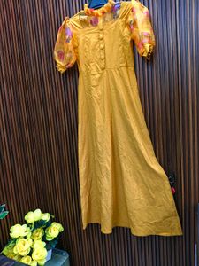 Yellow Floral Puff Sleeve Dress