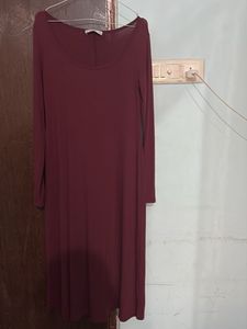 Elegant Burgundy Long Sleeve Midi Dress