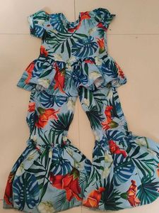 Tropical Print Ruffle Top & Bell Bottom Set