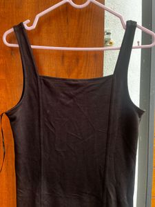 Black Square Neck Ruffle Dress