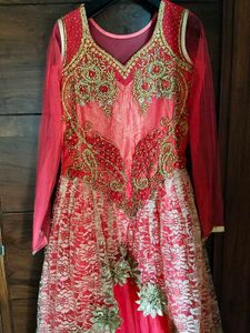 Stunning Pink &amp; Gold Embellished Party Wear Gown
