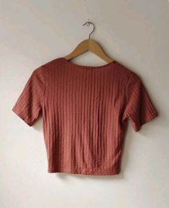 Zara Twisted Front Crop Top Burnt Orange