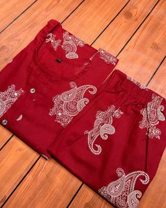 red Paisley Print Kurta & Pants Set