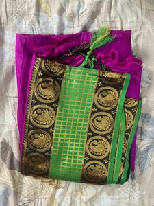 Vibrant Purple & Green Silk Saree