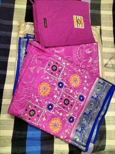 Pink Embroidered sareeset