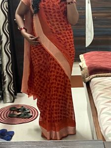 Elegant Orange Heart Print Saree