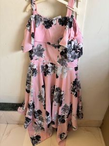 Chic Pink Floral Cold Shoulder Dress