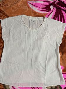 Sheer White Top with Embellished Neckline