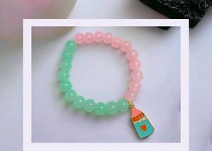 Pink And Sea Green Bracelet With Bottle Charm ✨