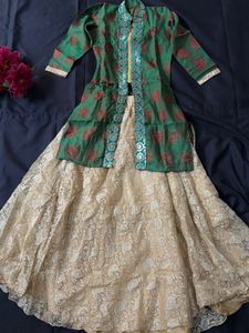 Green &amp; Cream Ethnic Lehenga Choli Set