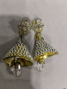 Golden Jhumka Earrings with Crystals&amp; free gift 🎁