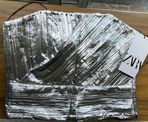 🖤✨ Zara Silver Metallic Pleated Top 🖤✨
