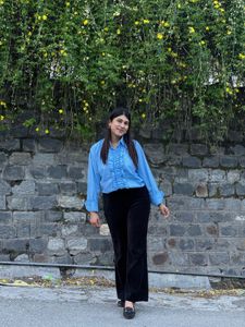 Light Blue Ruffled Button-Up Shirt