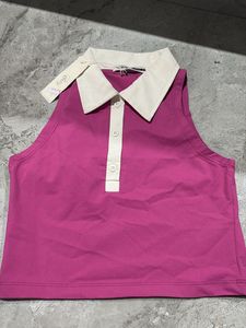 Pink Collared Crop Top