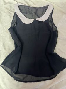 Sheer Black Peter Pan Collar Sleeveless Top