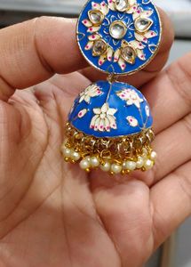 Stunning Blue Meenakari Jhumka Earrings
