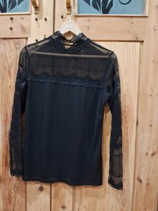 Elegant Black Lace Mock Neck Top