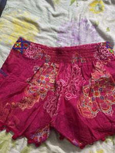 Magenta boho shorts with mirror work