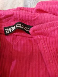 Vibrant Pink Ribbed Mock Neck Top