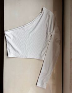 White One-Shoulder Ribbed Crop Top