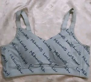 Light Blue Sports Bra with Lucky Mihua's Print