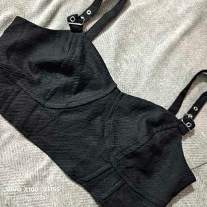 312510. Black Corset Crop Top with Buckle Straps