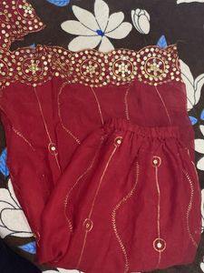 Red Embroidered Blouse with Mirror Work