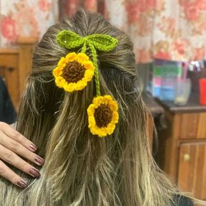 Handmade Crochet Sunflower Hair Clip