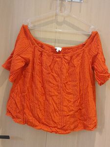 Orange Eyelet Off-Shoulder Top