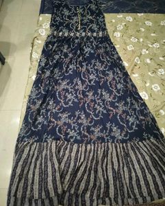 Elegant Navy Blue Floral Maxi Dress