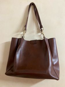 Chic Brown Faux Leather Tote Bag
