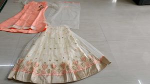 Elegant Peach &amp; Cream Embroidered Lehenga Set