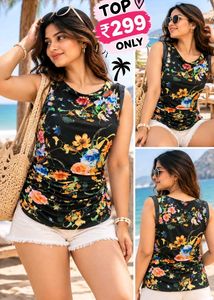 Women's Black Floral Print Sleeveless Top 34"-38"